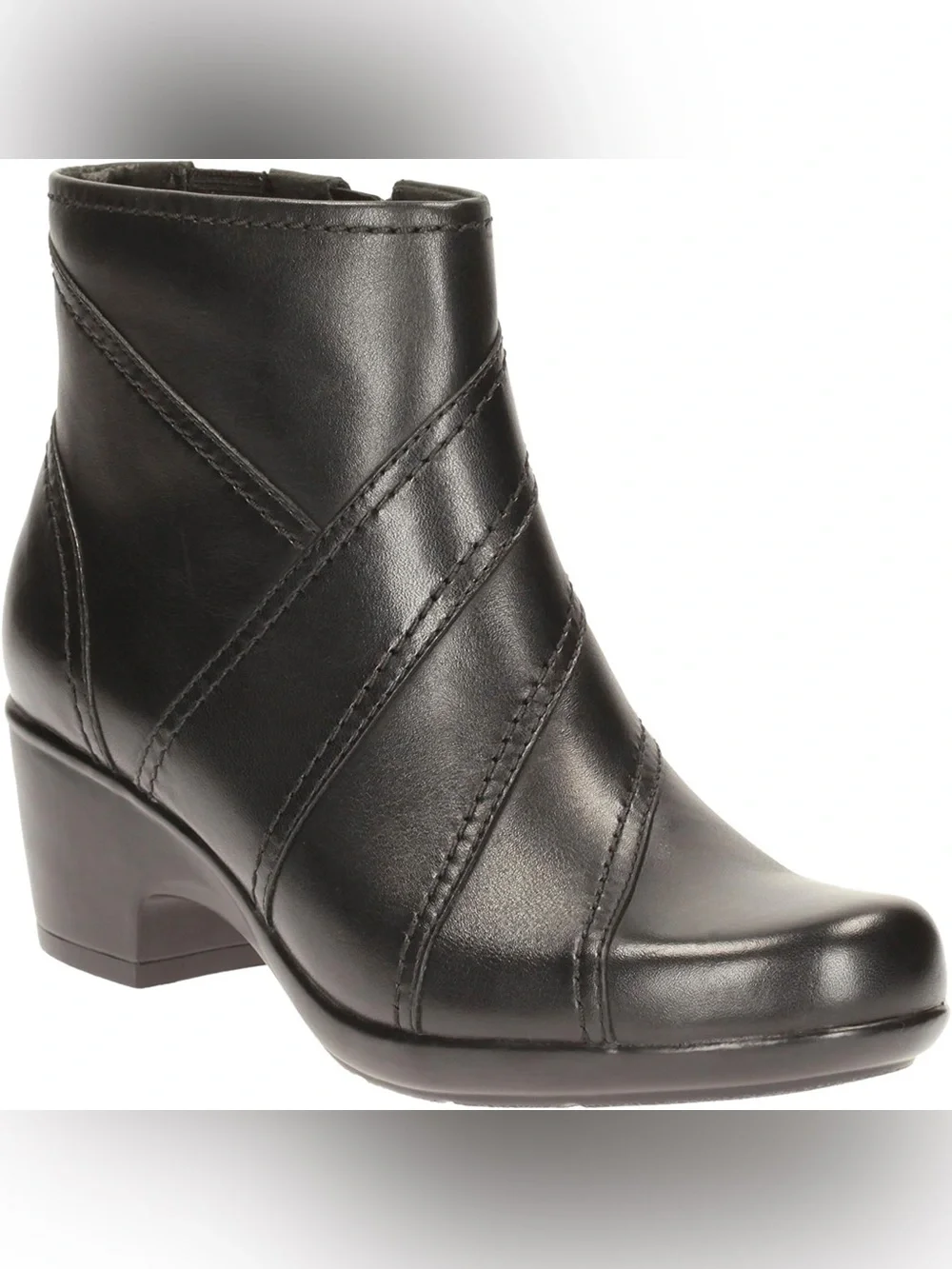Clarks Malia Marny Low Wedge Ankle Boot Black Leather (9)